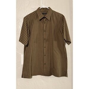 Via Eruopa  Short Sleeve Brown check Button Down Shirt Men's Sz L NO Pockets
